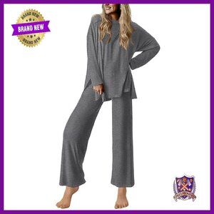 Soft Long Sleeve Pajama Set, Comfy Loungewear, Drawstring Waist, Side Pockets